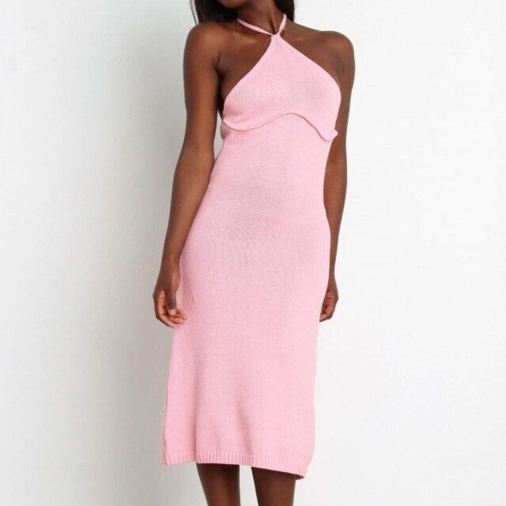 Petal and Pup Jaynie Knit Midi Halter Sleeveless Dress, Pastel Pink Size 4/Small